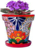 Talavera Planter - Mexican Ceramic Pot with Drainage (Red-Medium) by COBAZUL