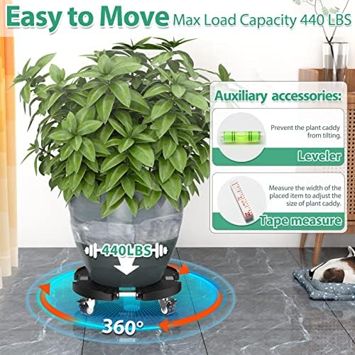 VANCASTLE Plant Caddy with Lockable Wheels 15-22'' Adjustable Plant Stand - Image 4