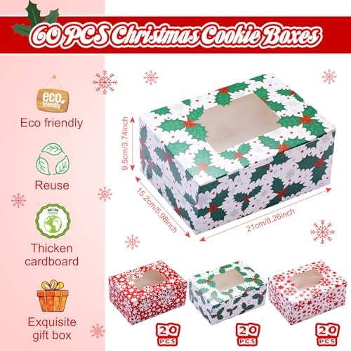 Tenceur 60 Pcs Christmas Cookie Box Window,8.3 x 5.9 x 3.7'',Classic - Image 4