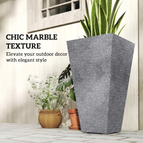Outsunny 28 Inch Tall Planters for Outdoor Plants Plastic Flower Pots Gray - Image 5
