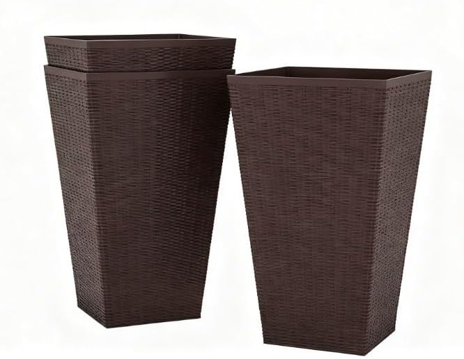 Tall Rattan Style Planters, Set of 3, 24 Inch, Brown - Image 3