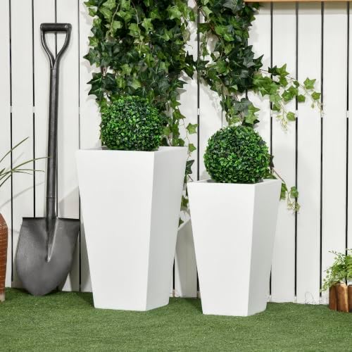 Outsunny 2-Pack Outdoor Planter Set with Drainage Holes, 22in & 18in, White - Image 2
