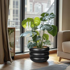 SQOWL 10 Inch Pot for Plants - Ceramic Planter for Indoor Plants Large Plant Pot with Drainage Hole Outdoor Flower Pot Decorative Round Planter for Porch House Decor Black - Image 2