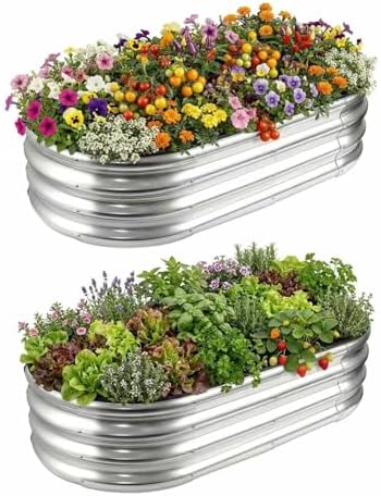 Large Galvanized Raised Garden Bed, Heavy Duty Oval Metal Planter Box for Outdoors, Rust-Resistant Outdoor Planting Pot for Backyard Vegetables & Flowers, Silver (2, 70.87 x 35.43 x 11.42 inch) by Unknown