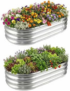 Large Galvanized Raised Garden Bed, Heavy Duty Oval Metal Planter Box for Outdoors, Rust-Resistant Outdoor Planting Pot for Backyard Vegetables & Flowers, Silver (2, 70.87 x 35.43 x 11.42 inch) by Unknown