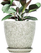 10inch Retro Ceramic Planter with Drainage Hole and Saucer for Multiple Plants, Indoor-Outdoor Garden Pots for Succulent, Orchid, and Flower (Fits Inner Pots Up to 9 Inch, Retro White) by Bestseler