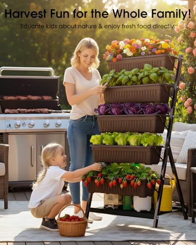 5-Tier Vertical Garden Bed Planter Boxes with Drainage System & Storage Space, Freestanding Vertical Garden Planter with 5 S-Hooks for Plants Vegetables Flowers Herbs in Garden Patio Yard - Image 7