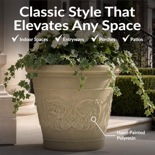 Sunnydaze Arabella 16'' Plastic Planter Pot for Plants, Beige, 4pk - Image 5