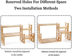 Lawei 2 Tier Bamboo Tabletop Plant Stand, Adjustable Flower Pot Holder Shelf Planter Display Stand, Small Desktop Ladder Plant Rack for Indoor Outdoor Home Patio Lawn Garden Balcony Organizer - Image 4