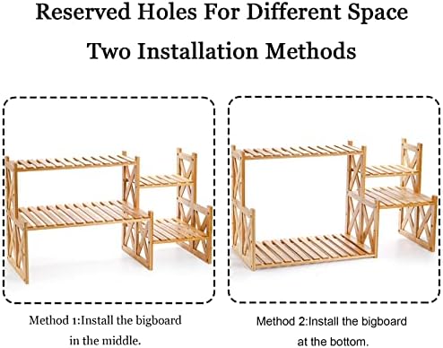 Lawei 2 Tier Bamboo Tabletop Plant Stand, Adjustable Flower Pot Holder Shelf Planter Display Stand, Small Desktop Ladder Plant Rack for Indoor Outdoor Home Patio Lawn Garden Balcony Organizer - Image 4