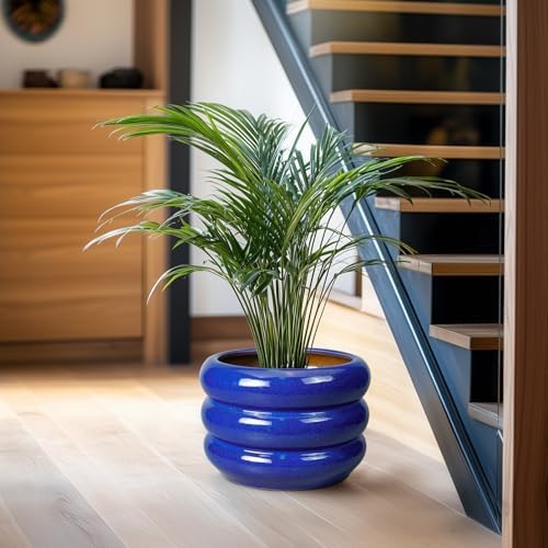 SQOWL Ceramic Plant Pot - 10 Inch Planter for Outdoor Plants Indoor Plant Pot with Drainage Hole Large Planter Decorative Modern Flower Pot for Home Office Decor Blue - Image 6