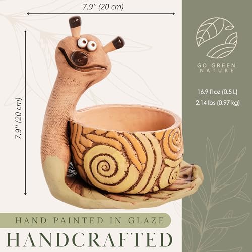 NA Home Decor Ceramic Flower Pot Planter 7.9x7.9x6.5-inch Kitchen Pot Succulent Planter, Baby Snail Handmade Ceramic Terracotta (Snail) - Image 4