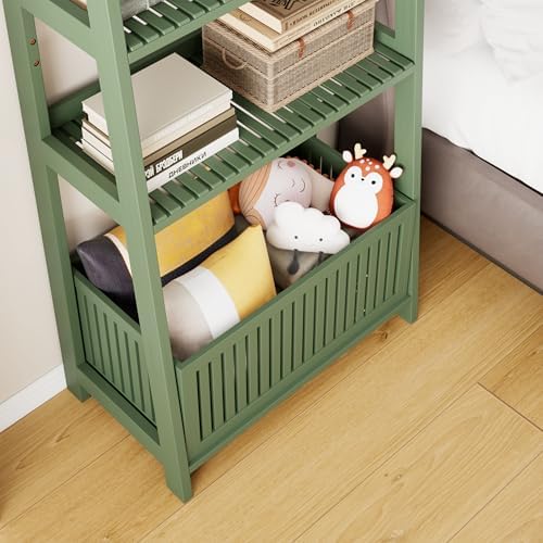 Bamjoy Bamboo Ladder Bookcase, Bookshelf with 4 Display Shelves and 1 Open Storage Basket, Storage Rack Organizer for Home Office, 66” H Forest Green - Image 5
