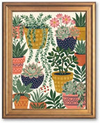 Framed Canvas Wall Art Bohemian Gouache Succulents in Pots Mustard Navy and Coral Canvas Print Poster Gold Frame Wall Decor for Living Room Office Botanical Art, Boho Decor - Inch 16x20 by Unknown
