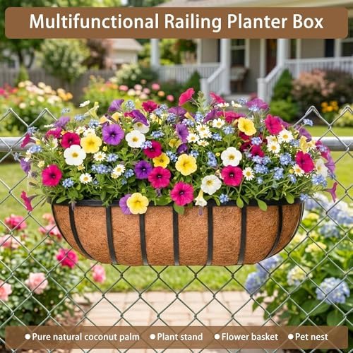 16 Inch Window Baskets with Coconut Liner Outdoor Wall Planter for Plants Long Window Flower Box for Porch Fence Patio Outdoor（4 Pack） - Image 3