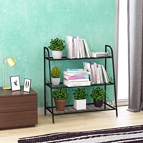 Giantex 3 Tier Metal Plant Stand, Indoor Outdoor Plant Shelf, Flower Rack Display Shelf, Flower Pots Holder with Adjustable Feet for Garden, Balcony, Living Room (3-Tier (32''x 13'' x 32'')) - Image 3