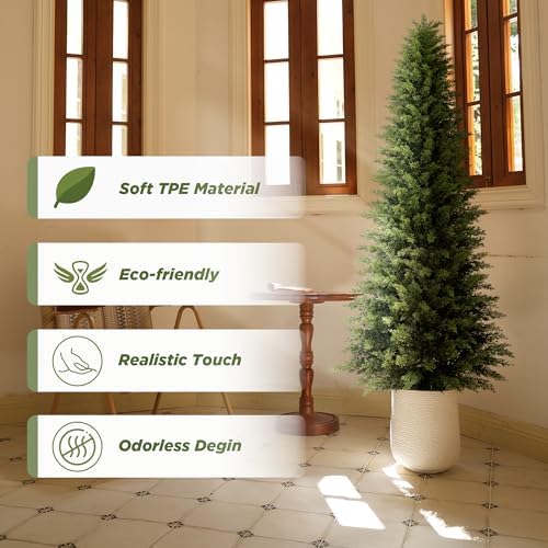 Mavis's Diary 6ft Artificial Cedar Topiary Tree, Set of 1 Realistic Faux Evergreen Shrub Plant in Planter, Indoor Outdoor Fake Cedar Tree for Front Porch, Entryway, Office & Home Decor - Image 2