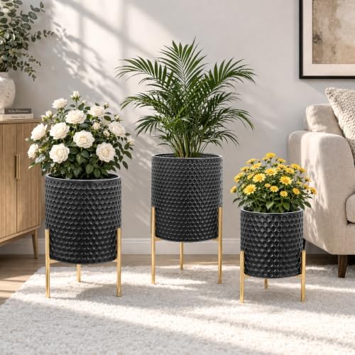 Growsun Metal Plant Pots w/Stands, Set of 3 Flower Pots w/Drain Holes - Image 4