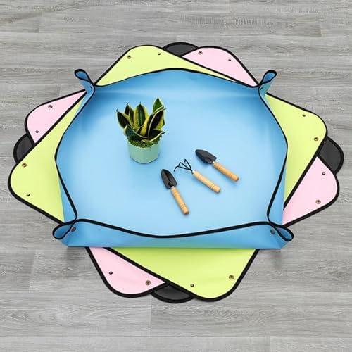 Waterproof Foldable Plant Repotting Mat Garden Potting Pad for Flowerpot Transplanting Mixing Soil Tool for Indoor Plant Repotting(75cmx75cm Pink) - Image 2