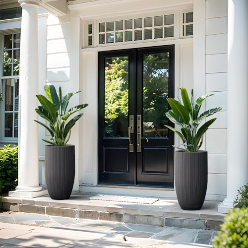 Kante Small Round Tapered Black Concrete Planter 24" Tall, Outdoor - Image 4