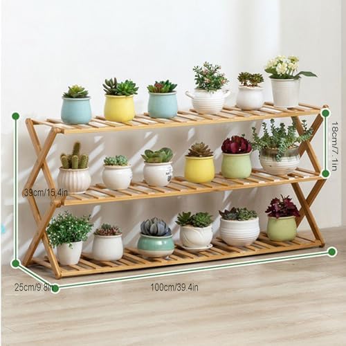 Plant Stand, Bamboo Flower Pot Display Rack Modern Flower Shelf Living Room Floor-Standing Multi-Layer Foldable Indoor Balcony Succulents Ladder Shelf,A-100 * 25 * 57cm - Image 2