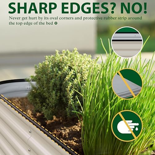 MUPATER 8x4x1FT Galvanized Raised Garden Bed with Support Rods, Modular Raised Beds for Gardening, Raised Planter Box Oval for Vegetables, Herbs and Flowers, Ivory White - Image 3