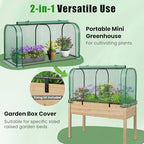 Giantex Raised Garden Bed with Cover, Wood Elevated Planter Box with Legs & Mini Greenhouse, Waterproof Sun-Protective PE Green House Cover, Outdoor Use for Fruit Vegetable Flower Herb (Green+Natural) - Image 3