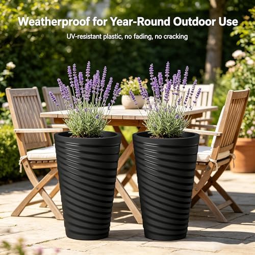 Kante 2-Pack All-Weather 15" H Round Tapered Black Plastic Planters - Image 5