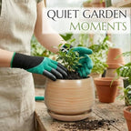 7.5 Inch Flower pots for Indoor Outdoor Plants with Saucer Drainage Leak-Proof Mesh, Ceramic Planter with Gardening Gloves for Succulent and Flower(Khaki Striated) - Image 5