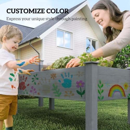 Outsunny 2 Tier Raised Garden Bed Elevated Wooden 2 Box Planter, Gray - Image 6