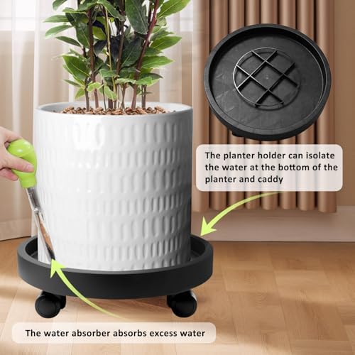 2Pack 13.98'' Plant Caddy with Wheels, Black - Image 3