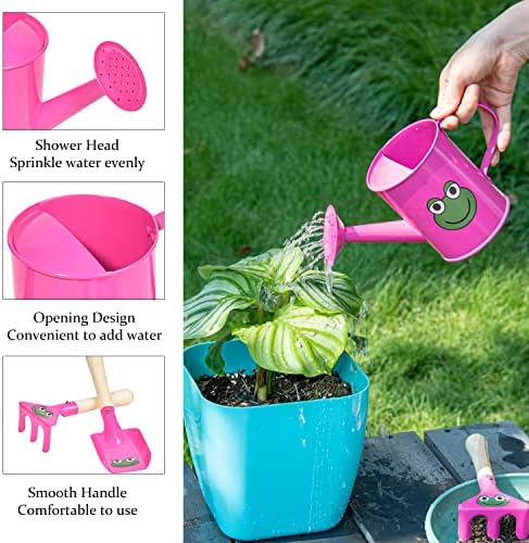 Sungmor Small Watering Can Set Cute Little Gardener Kit | Package Includes 3PC Rose Red Frog Watering Can & Trowel & Rake Gardening Hand Tools | Perfect for Garden,Yard or Beach - Image 5
