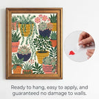 Framed Canvas Wall Art Bohemian Gouache Succulents in Pots Mustard Navy and Coral Canvas Print Poster Gold Frame Wall Decor for Living Room Office Botanical Art, Boho Decor - Inch 12x16 - Image 2
