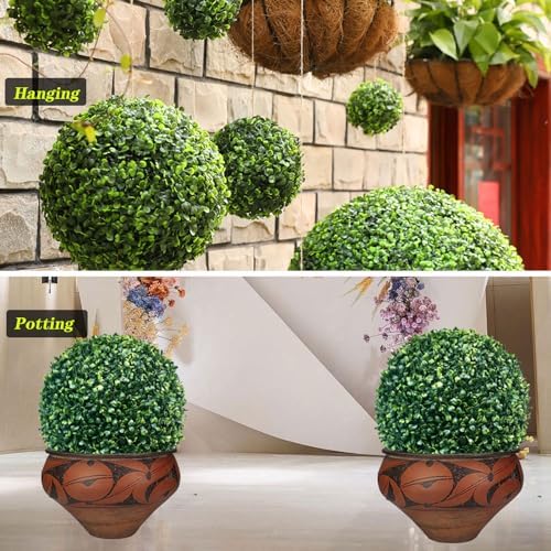 Artificial Green Plant Decorative Balls Round Dia 24in, Faux Boxwood Decorative Balls, Pendant Ceiling Hanging Grass Ball, Decor Greenery Eucalyptus Topiary Ball - Image 3