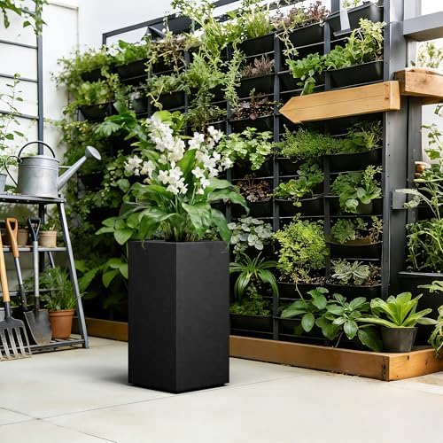 Kante Large Column Square Black Concrete Planter 27.6" H, Outdoor - Image 4