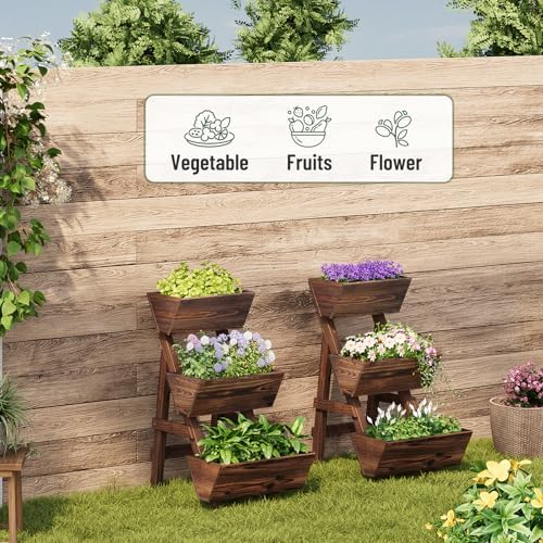 3-Tier Vertical Wooden Raised Garden Bed, Garden Planter Box,Carbonized - Image 5