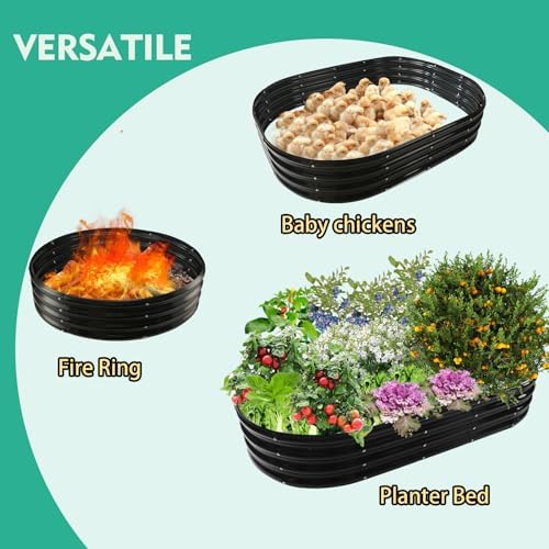 YSEJOMP 12" Tall Oval-Shaped/Elliptic Metal Raised Garden Bed Outdoor Black - Image 2