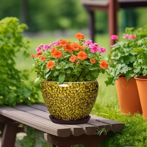 10 Inch Ceramic Pots for Plants, Indoor Plant Pot, Yellow Leopard - Image 4