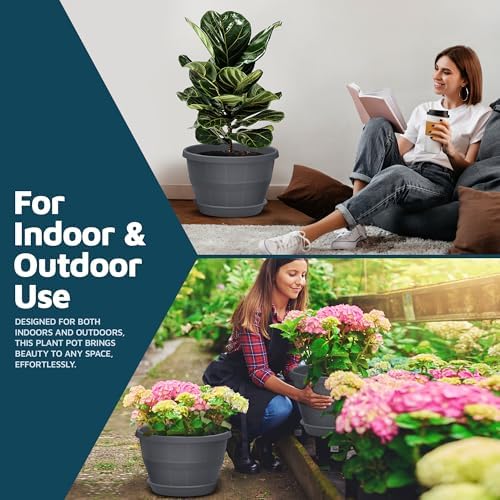 10-Inch Whiskey Barrel Planters Outdoor Pack of 25 - Durable Plastic Plant Pots for Indoor & Outdoor Use with Drainage & Saucer, Lightweight Rustic Barrel Planters for Flowers, Herbs & Small Plants - Image 3