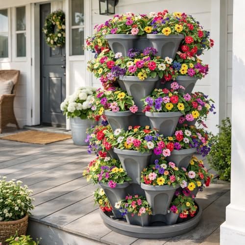 5-Tier Stackable Strawberry Garden – 24 Quart Indoor / Outdoor Stacking Planter with Drip Saucer – Grow Herbs, Strawberries, and Flowers from The Kitchen or Backyard – Plant and Stack! Easy Gardening - Image 6