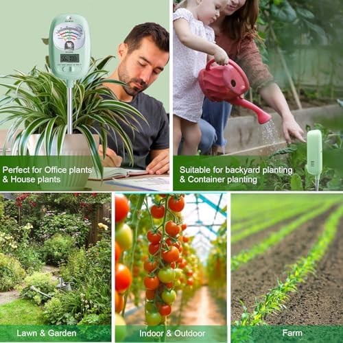 HSLGOVE Soil Test Kit, 7-in-One Soil Moisture Meter/Soil PH Meter/Fertility, Dual Screen Soil Tester w/Digital Soil Temp/Air Temp&Humidity for Plants Gardening,Lawn,Farm Indoor&Outdoor-AppleGreen - Image 5