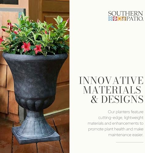 Southern Patio Winston Resin Urn Planter, Weathered Black, 21 in, 2-Pack - Image 3