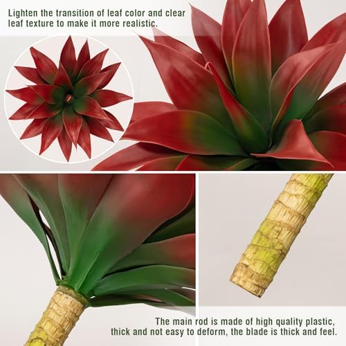 Ttranewsoo 2-Pack 18-Inch Faux Tropical Outdoor Plants, UV Resistant Artificial Agave Plants and Realistic Succulent Greenery for Planters, Porch, Patio, Garden, Entryway and Home Decor, Red - Image 4