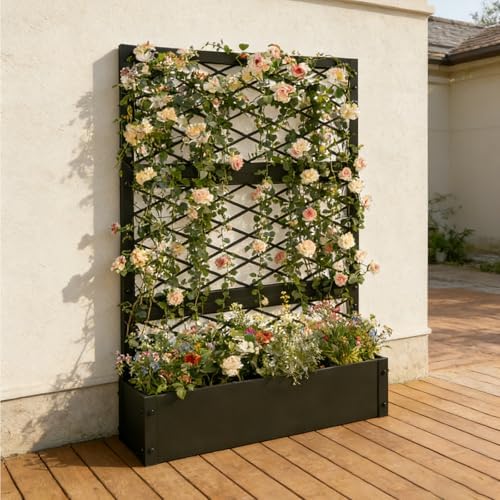 aboxoo 59" Metal Planter Box with Privacy Screen Trellis Raised Bed - Image 2
