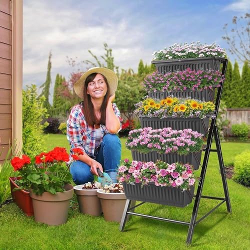 SEJOV 4FT Vertical Raised Garden Bed, 5 Tiers Elevated Planter Box, Black - Image 5