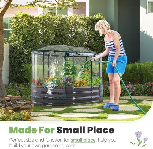 KING BIRD Raised Garden Bed with Cover Galvanized Oval Planter Garden Box Outdoor for Gardening, Vegetables, Flowers 47.2x35.4x11.8 in, Clear - Image 5