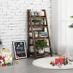 Topeakmart Foldable Shelf, Wood Ladder Shelf for Plants, No Assembly, Brown - Image 2