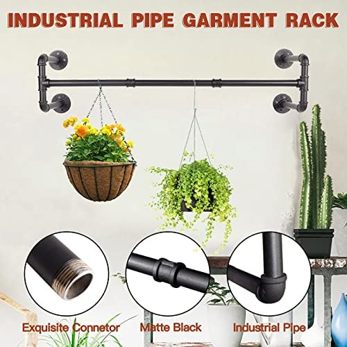 Wall Mounted Clothes Rack - 54" Industrial Pipe Clothing Garment Rack, Space-Saving Heavy Duty Detachable Black Iron Clothes Hanger Pole, Multi-Purpose Hanging Rod for Closet Storage, 4 Base - Image 2