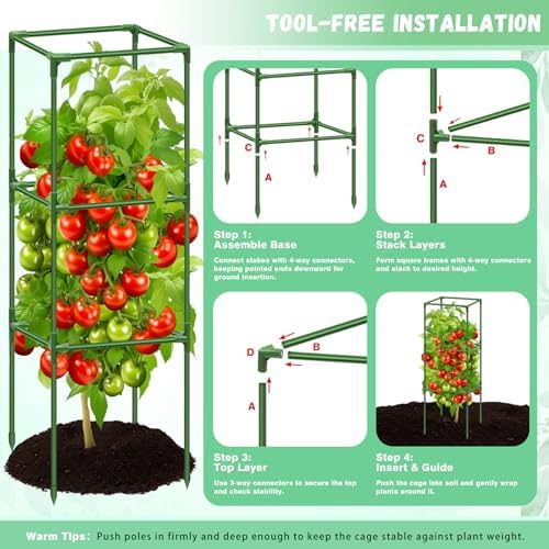 Riare 6 Pack 45in Square Tomato Cages for Garden, Heavy Duty Tomato Trellis - Image 4