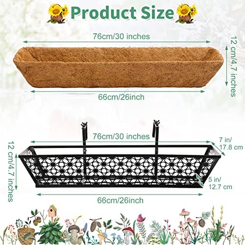 Geetery 4 Pcs 30 Inch Deck Railing Planter Boxes with Adjustable Brackets Coco Liner, Window Hanging Flower Baskets Trough Black Metal for Summer Porch Fence Patio Balcony Garden Outdoor Indoor - Image 2